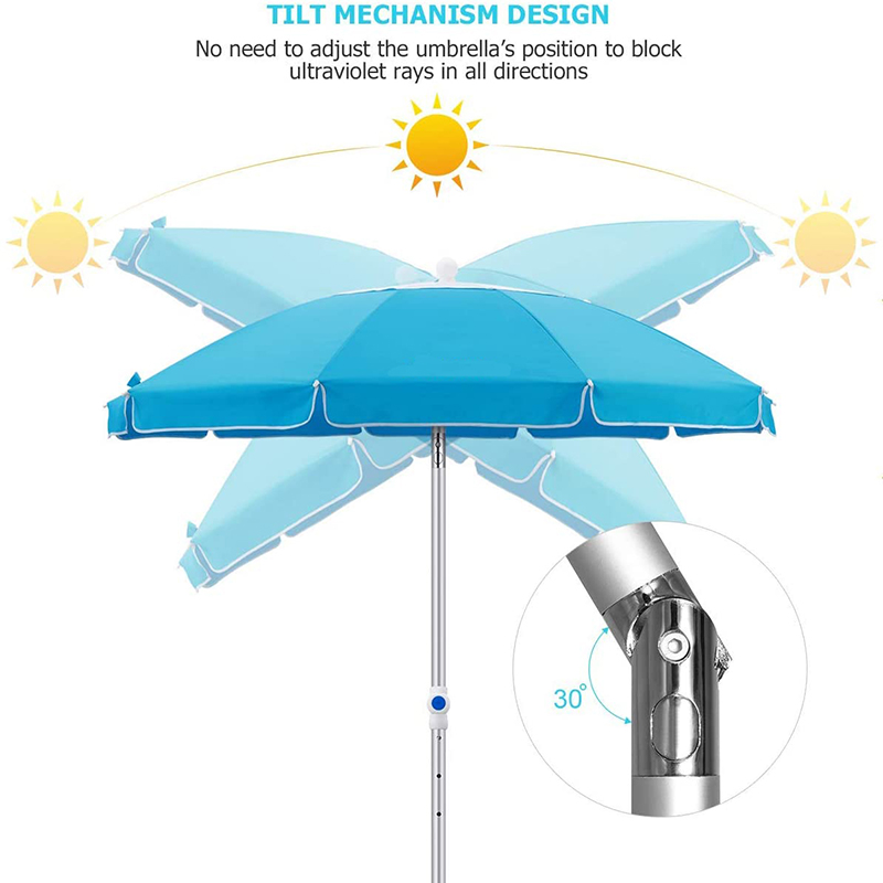 Sky Blue UV Protection Beach Parasol med Tilt Bu1960-2