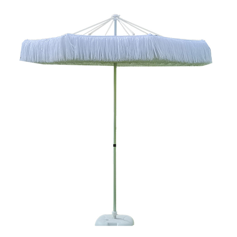 Pure White PP Grass Steel Frame Beach Parasol BU2060